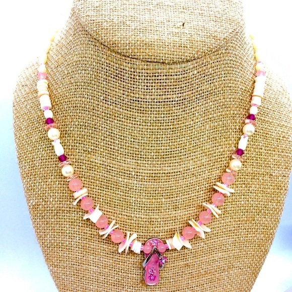 3/$30 FLIP FLOP CHARM NECKLACE SHELL FAUX PEARL BEACH VACATION - Picture 1 of 13